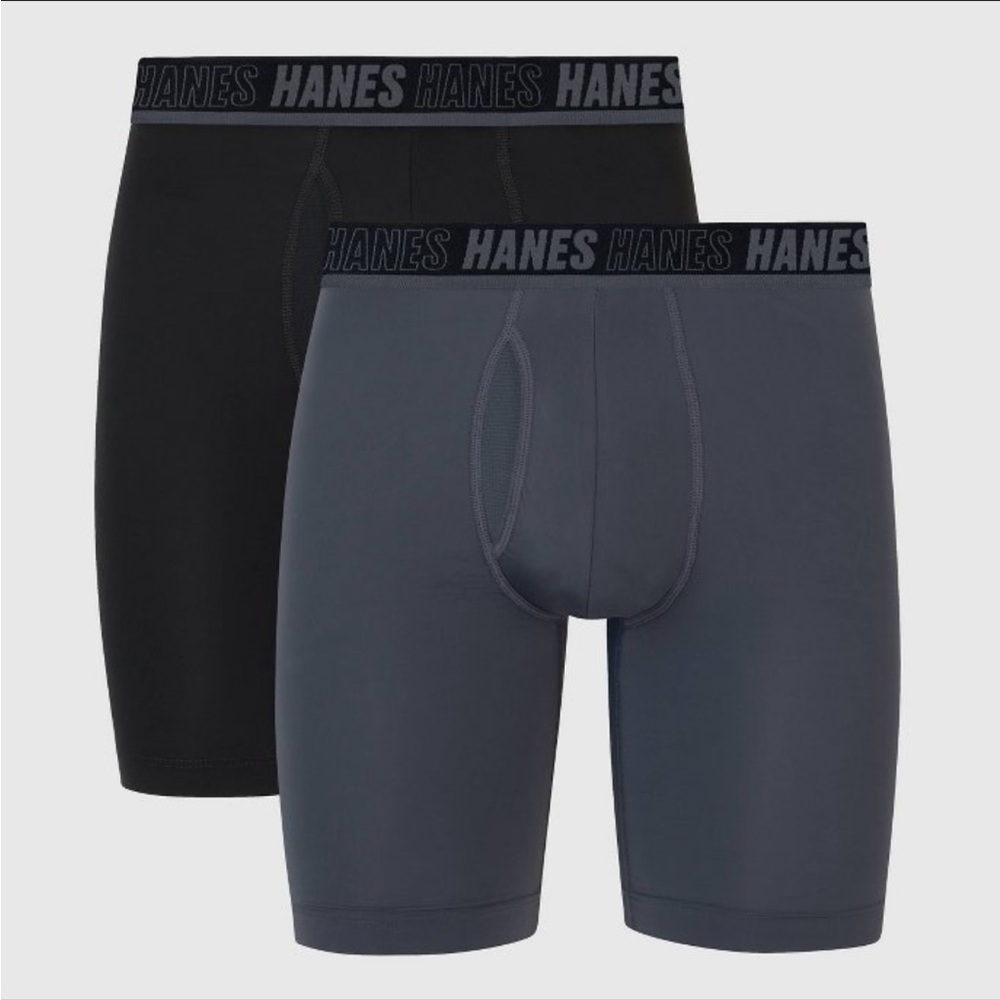 Hanes Moves Premium Men's Long Leg Boxer Briefs 2pk - Gray/Black (open box)